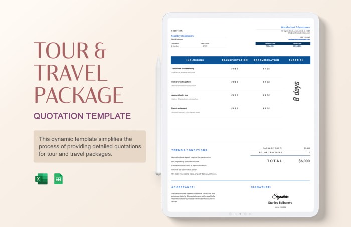 Tours and Travel Quotation Template in Google Sheets, Apple Numbers ... Traveling dengan Paket Wisata